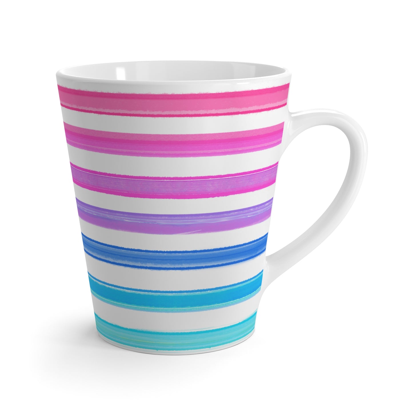 Watercolor Stripes Horizontal Latte Mug, Pink, Blue. Aqua