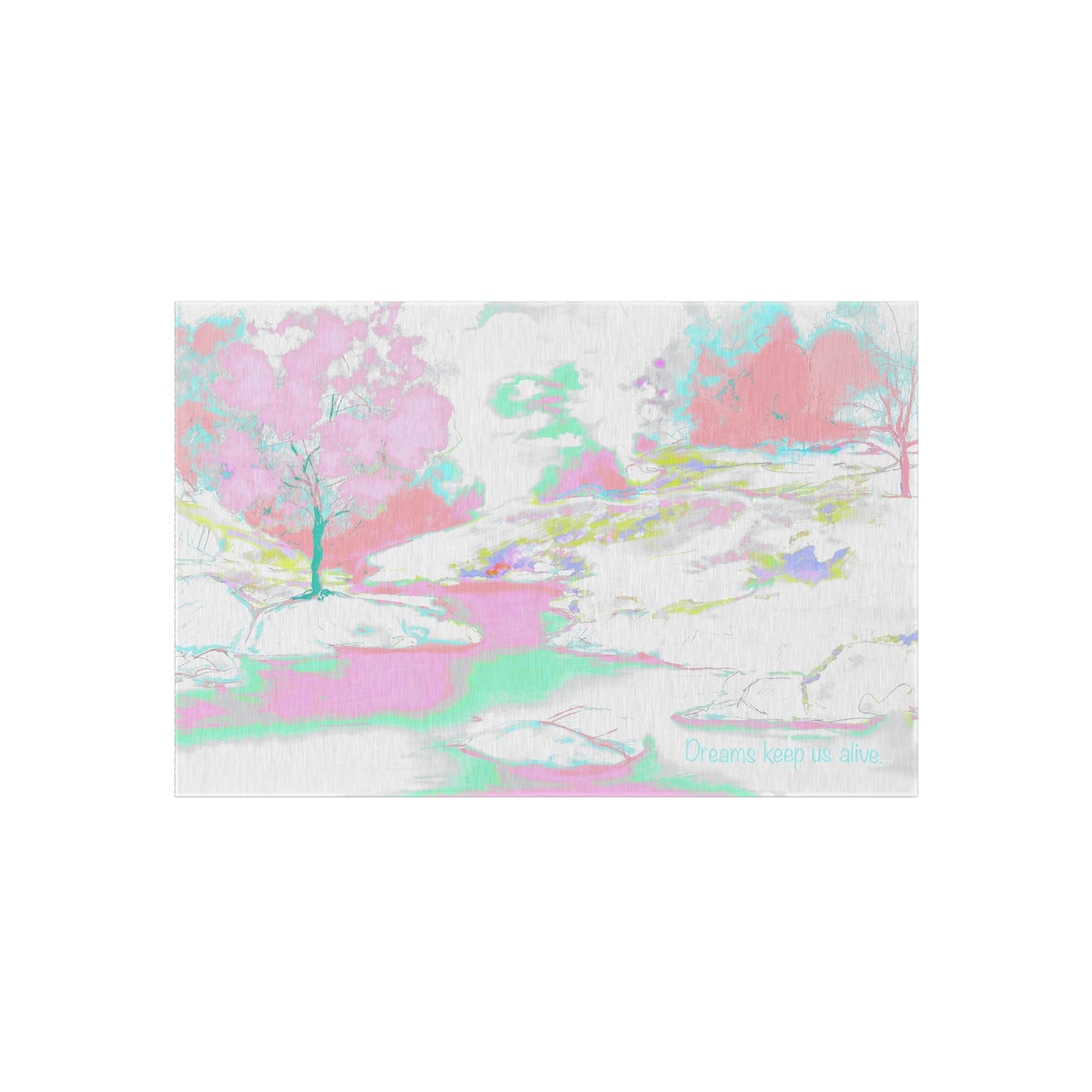 Inspirational Landscapes Indoor/Outdoor Area Rug "Dreams keep us alive", blues and pinks