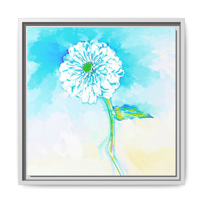 Zinnia Color Splash Matte Canvas Aqua Framed