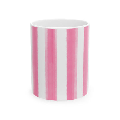 Watercolor Stripe Ceramic Mug in Pink, 11oz