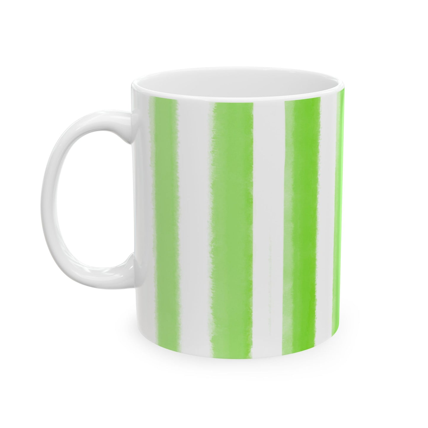 Watercolor Stripes Ceramic Mug in Light Green, 11oz