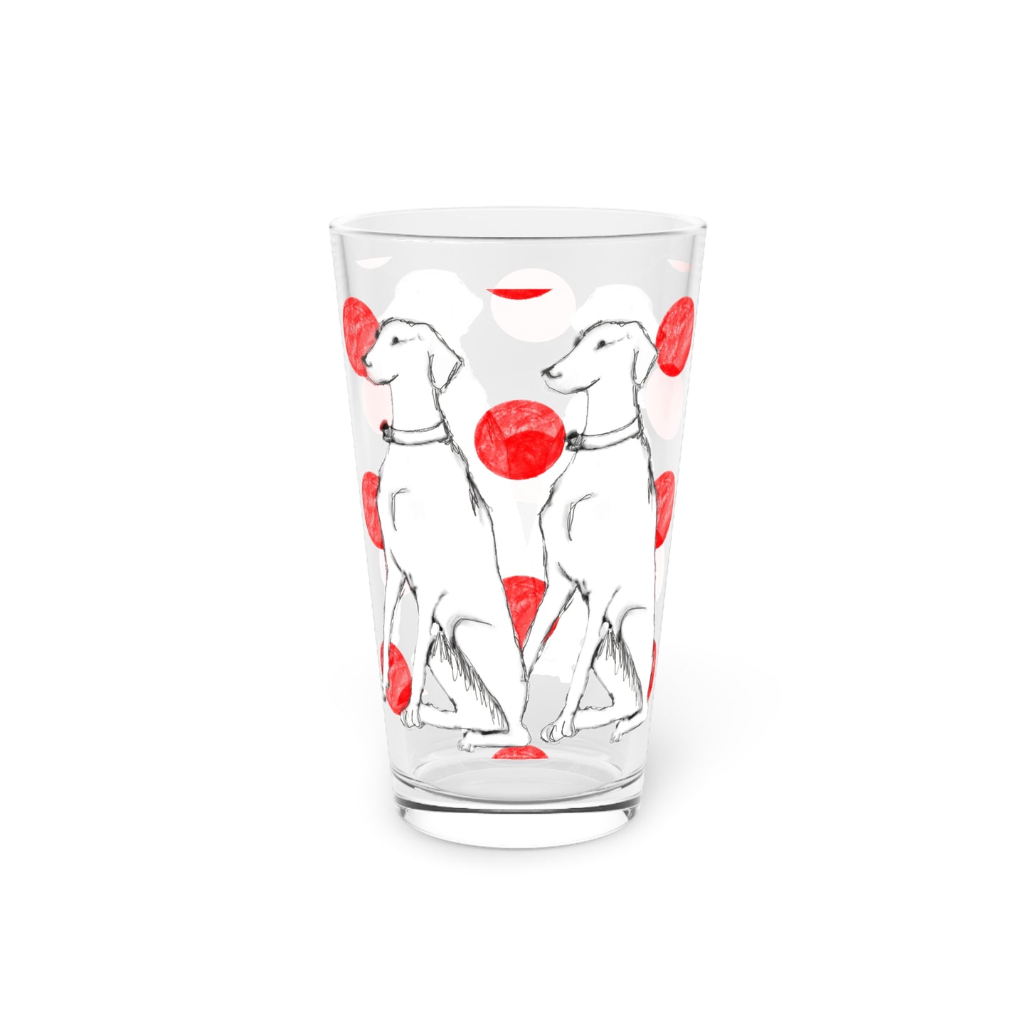 Dogi Fun and Polka Dots Pint Glass in Red, Dalmatian, 16oz