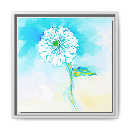 Zinnia Color Splash Matte Canvas Aqua Framed