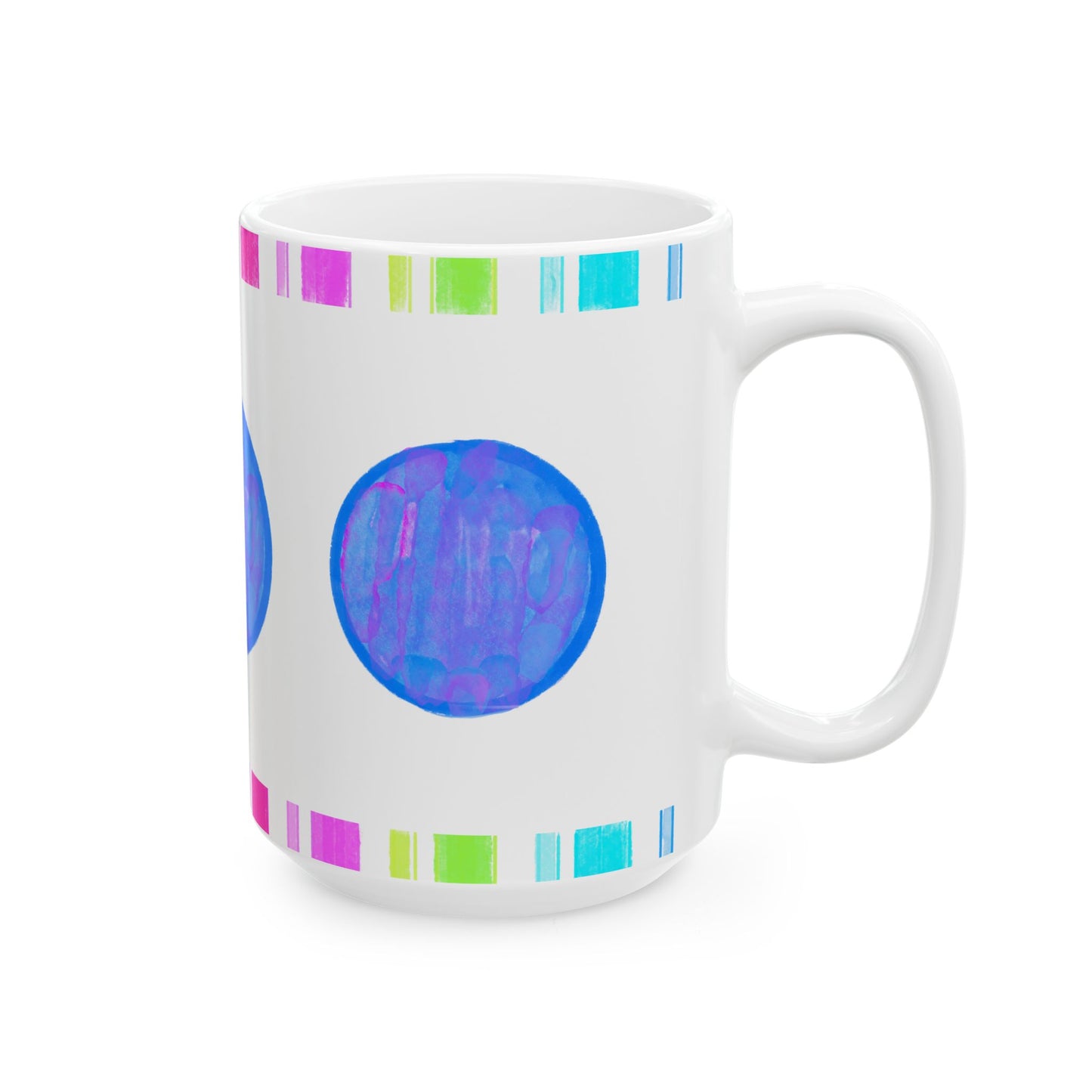 Mega Dot & Stripes Royal Ceramic Mug, (11oz, 15oz)