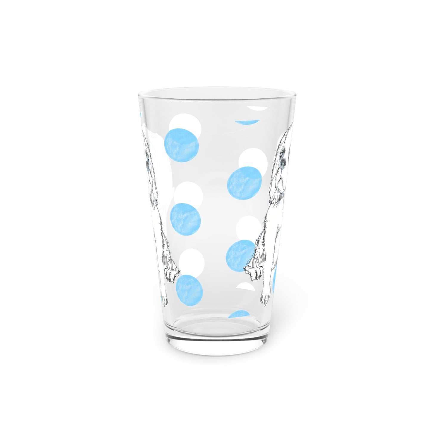 Dogi Fun and Polka Dots Pint Glass in Aqua, Cocker Spaniel, 16oz