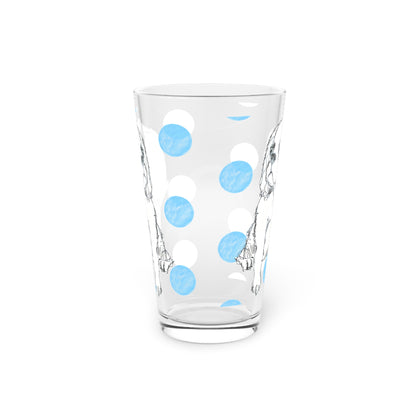 Dogi Fun and Polka Dots Pint Glass in Aqua, Cocker Spaniel, 16oz