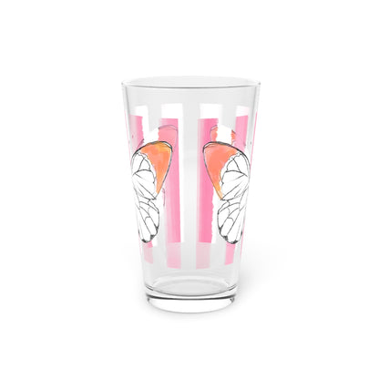 Butterfly Chroma Pint Glass in Orange with Pink Stripes, 16oz
