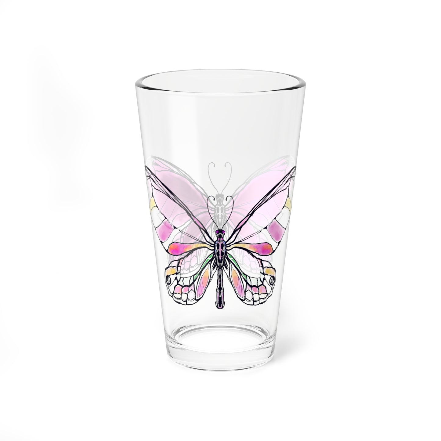 Mixing Glass, 16oz Butterfly Colorful Watercolor
