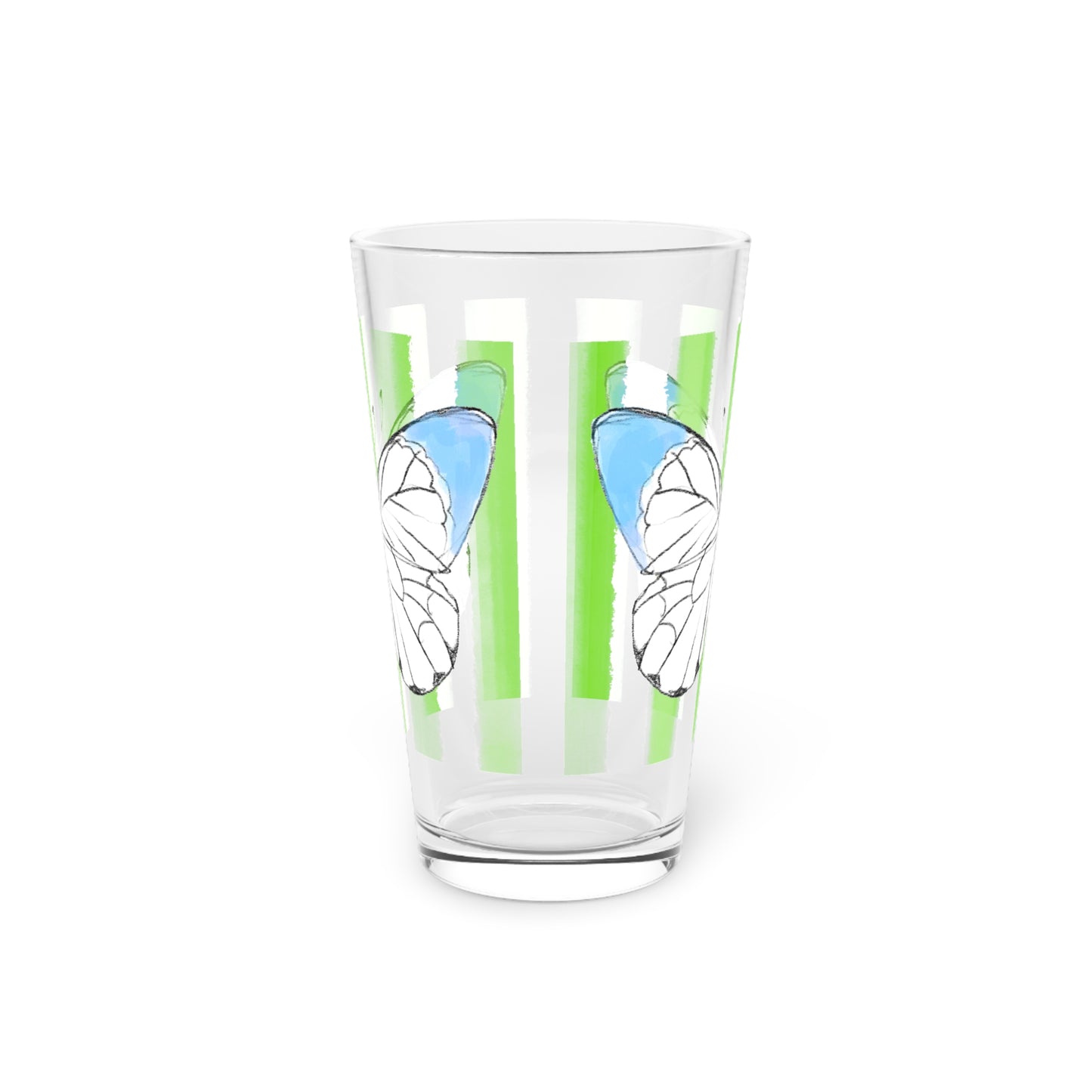 Butterfly Chroma Pint Glass in Aqua with Light Green Stripes, 16oz