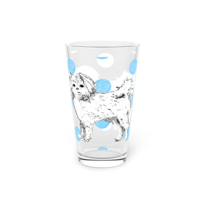 Dogi Fun and Polka Dots Pint Glass in Aqua, Shih Tzu, 16oz