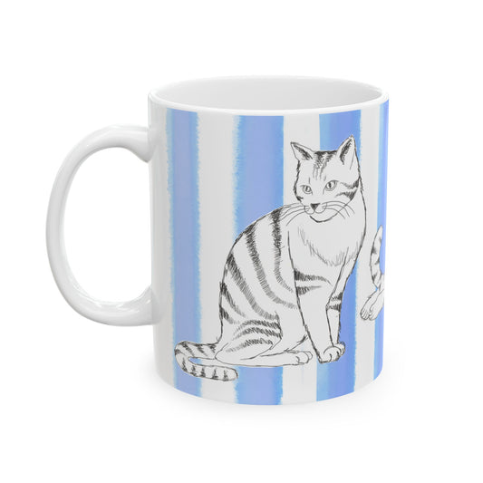 Kitty Fun Mug with Periwinkle Blue Stripes