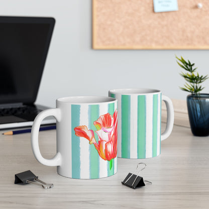 Dancing Tulips Mug Teal Orange