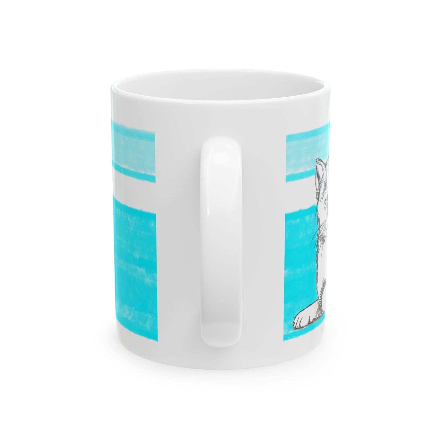 Mega Stripe Kitty Butterfly Flutter Ceramic Mug Aqua
