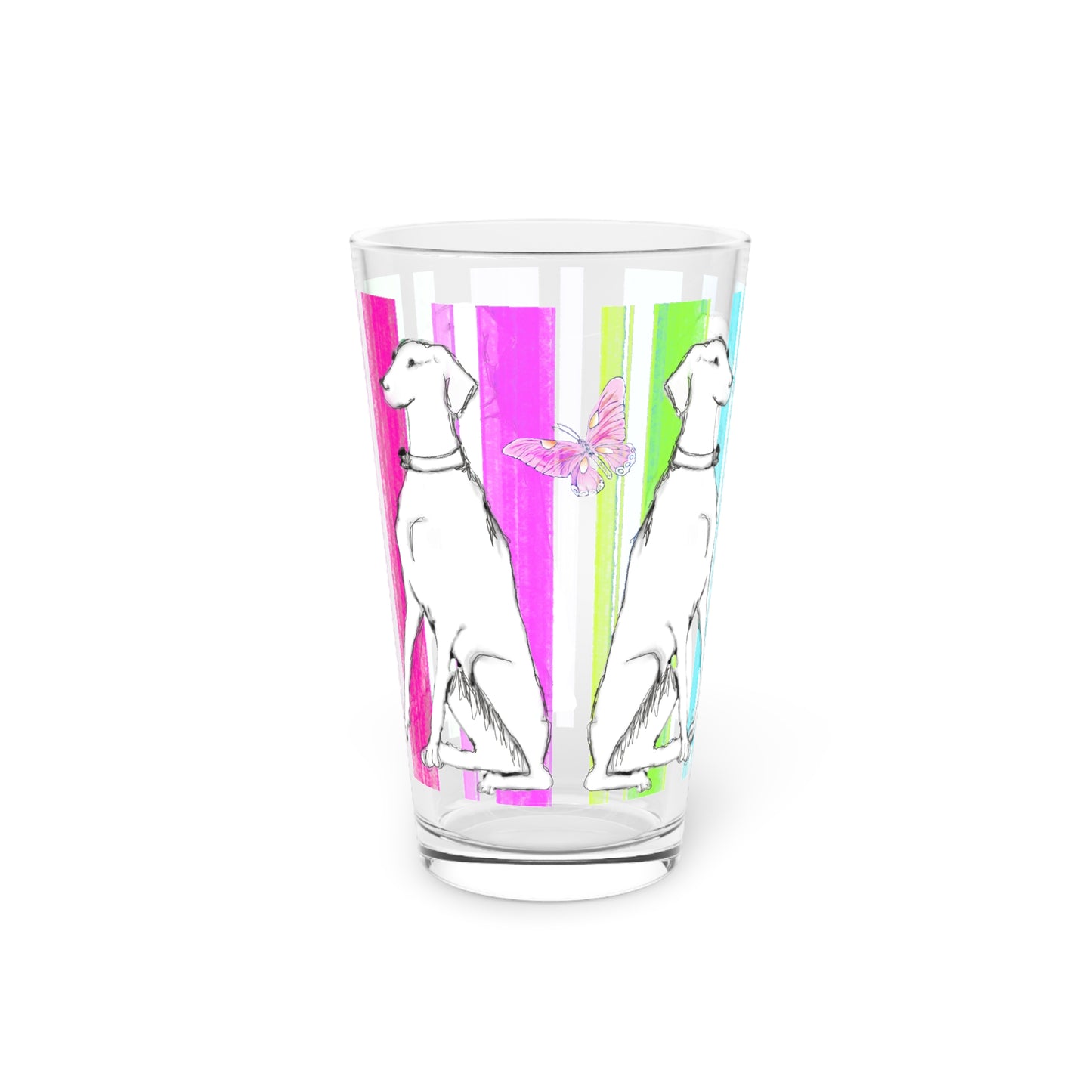 Dogi Butterfly Flutter Watercolor Stripes Pint Glass, 16oz (Multi-color), tall Dog