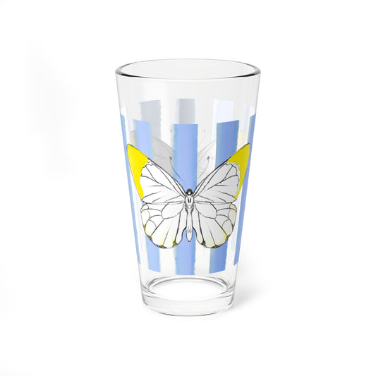 Pint Glass, 16oz Watercolor Stripes & Butterflies
