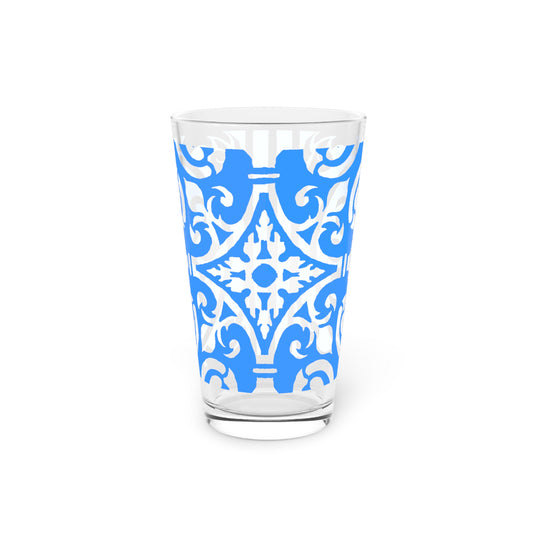 Scrollwork Pint Glass Blue