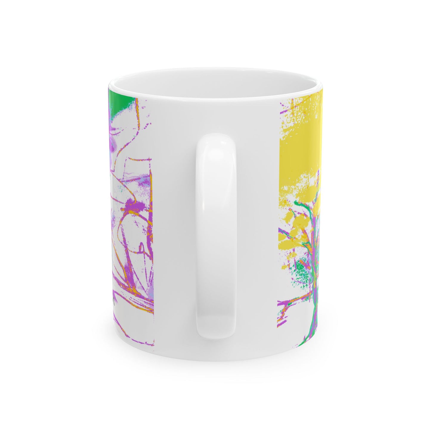 Inspirational Landscapes Ceramic Mug in Purple and Chartreuse, "There's many a man foolish enough to think his plan is his plan" 11oz ,15oz.