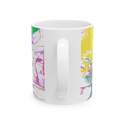 Inspirational Landscapes Ceramic Mug in Purple and Chartreuse, "There's many a man foolish enough to think his plan is his plan" 11oz ,15oz.