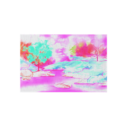 Inspirational Landscapes "Peace perfect peace" Indoor/Outdoor Rug in Raspberry, Aqua, and Pink Non- slip (36" x 24")