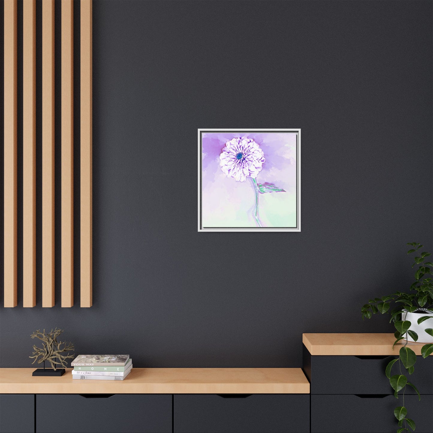Zinnia Color Splash Matte Canvas Light Purple Framed