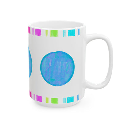 Mega Dot & Stripes Medium Blue Ceramic Mug, (11oz, 15oz)