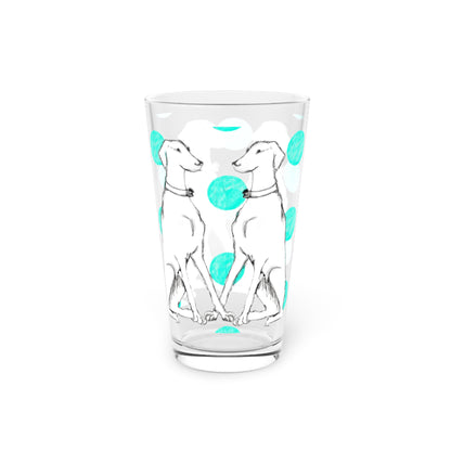 Dogi Fun and Polka Dots Pint Glass in Aqua, Dalmatian, 16oz