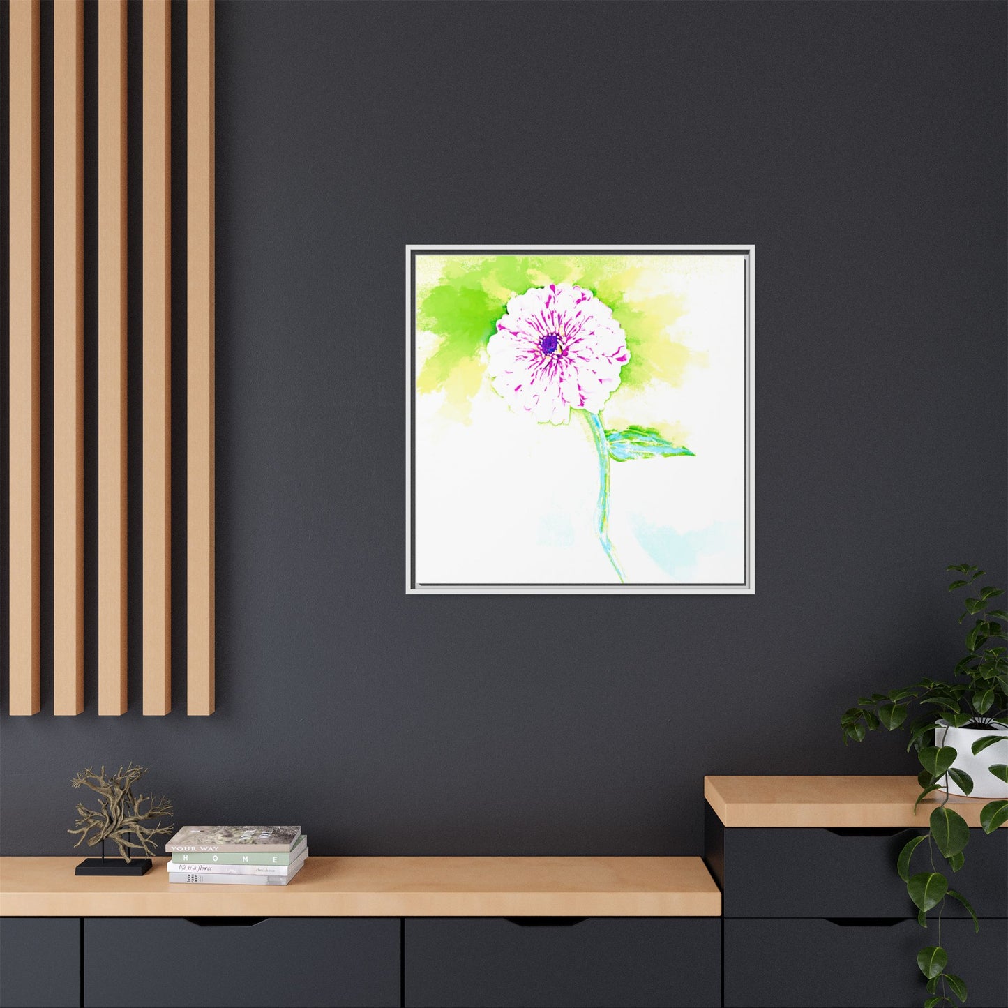 Zinnia Color Splash Matte Canvas Yellow Framed
