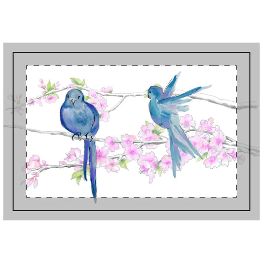 Blossoms & Birds in Pink ,Poly Quilted Placemat, Poly , Background Bright White, # 10, Left Side of Table