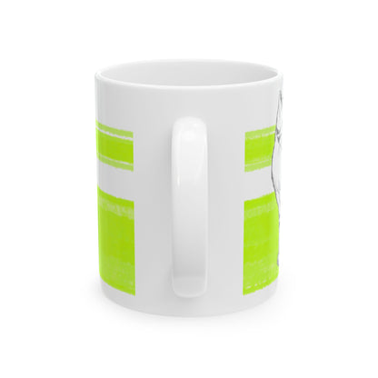 Mega Stripe Kitty Butterfly Flutter Ceramic Mug Lime