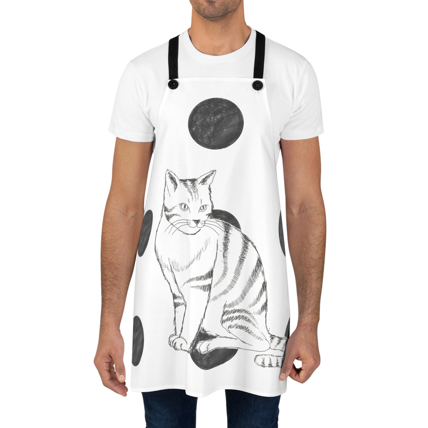 Kitty Fun, Apron, Black Polka Dots