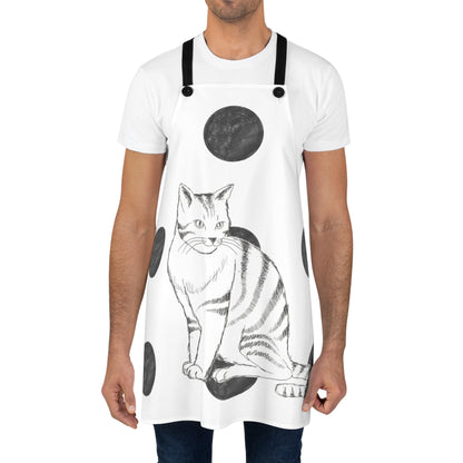 Kitty Fun, Apron, Black Polka Dots