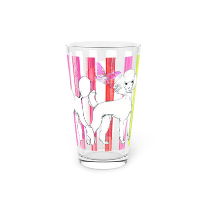 Dogi Butterfly Flutter Pint Glass (Rainbow Multicolored Stripe) 16oz. Poodle