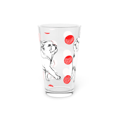 Dogi Fun and Polka Dots Pint Glass in Red, French Bulldog, 16oz