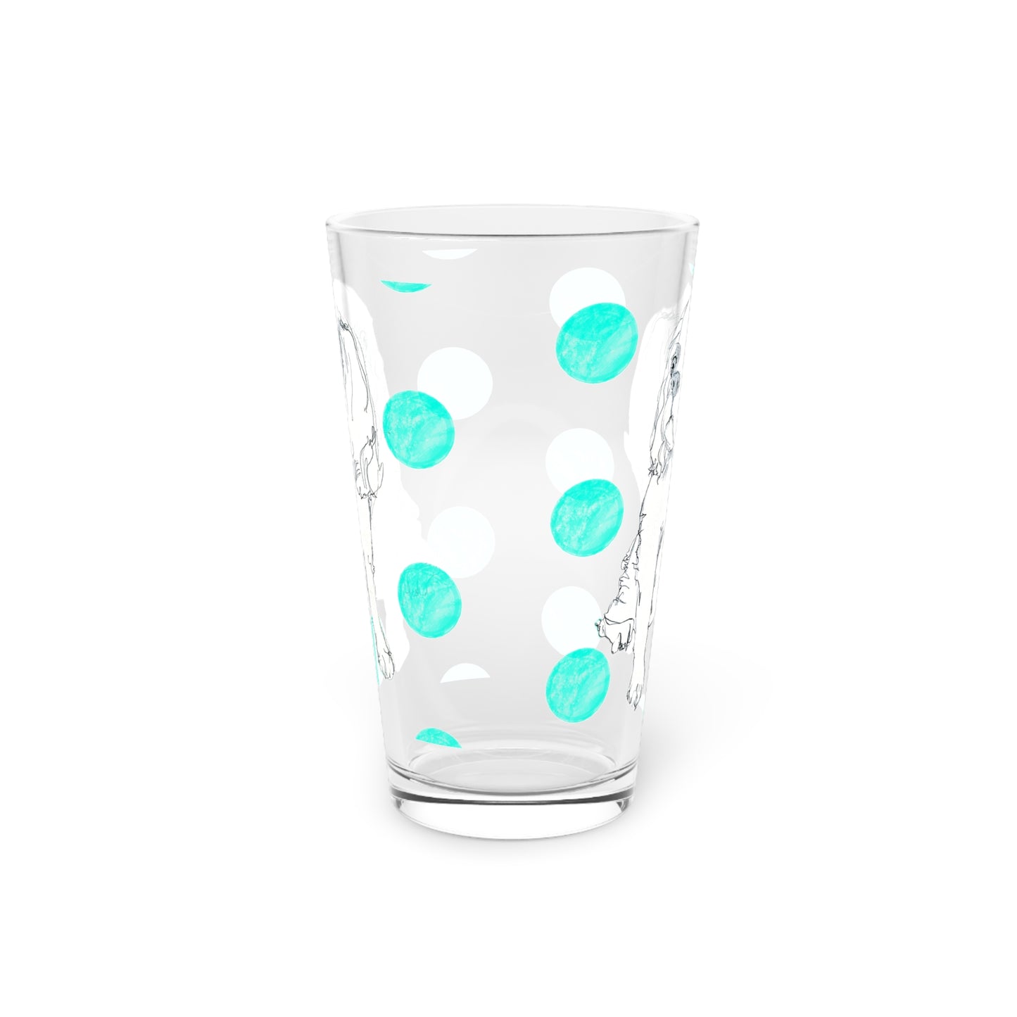Dogi Fun and Polka Dots Pint Glass in Aqua, Cocker Spaniel, 16oz
