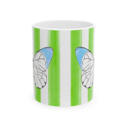 Mugs Butterfly Stripes Flutter in Aqua with Light Green Stripes