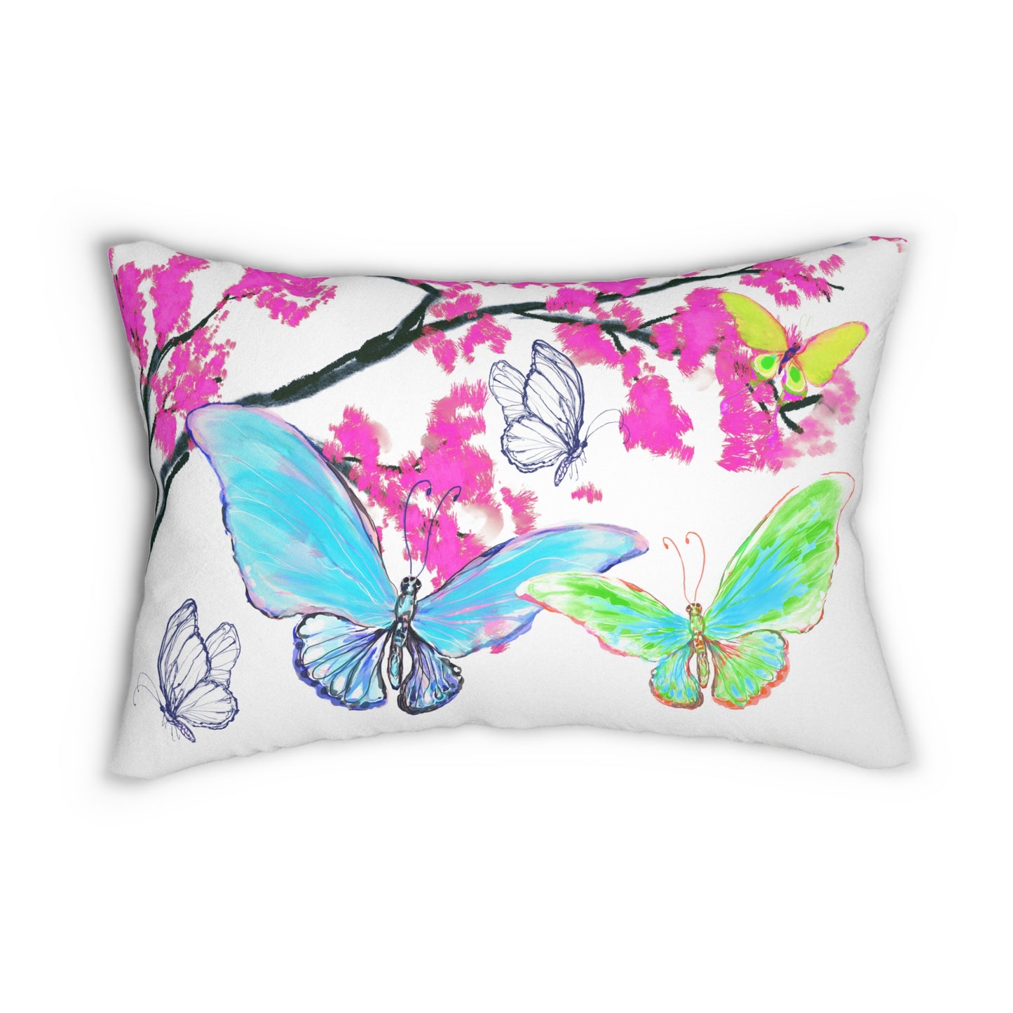 Blossom Glide  Single Spun Polyester Lumbar Pillow Large Aqua Butterfly on the back, Spun Polyester Lumbar Pillow