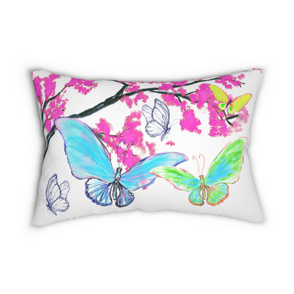 Blossom Glide  Single Spun Polyester Lumbar Pillow Large Aqua Butterfly on the back, Spun Polyester Lumbar Pillow