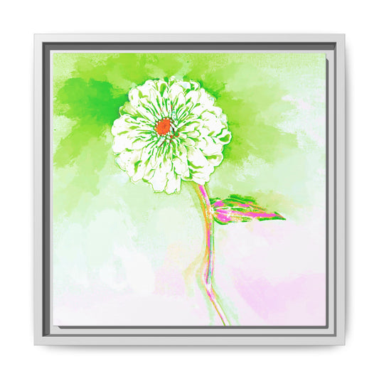 Zinnia Color Splash Matte Canvas Yellow Green Framed