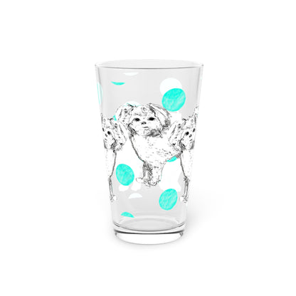 Dogi Fun and Polka Dots Pint Glass in Aqua, Shih Tzu, 16oz