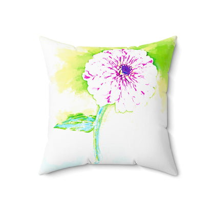 Zinnia Color Splash  Spun Polyester Square Pillow, Yellow. Green, Raspberry,
