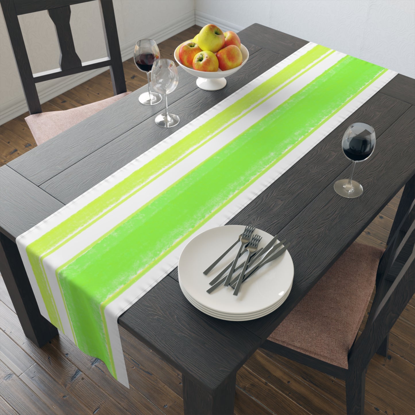 Mega Stripe Table Runner (Cotton Creamy White, Poly Bright White), Green