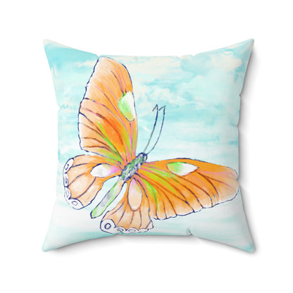 Square Pillow Butterfly Flutter Right  Facing Orange