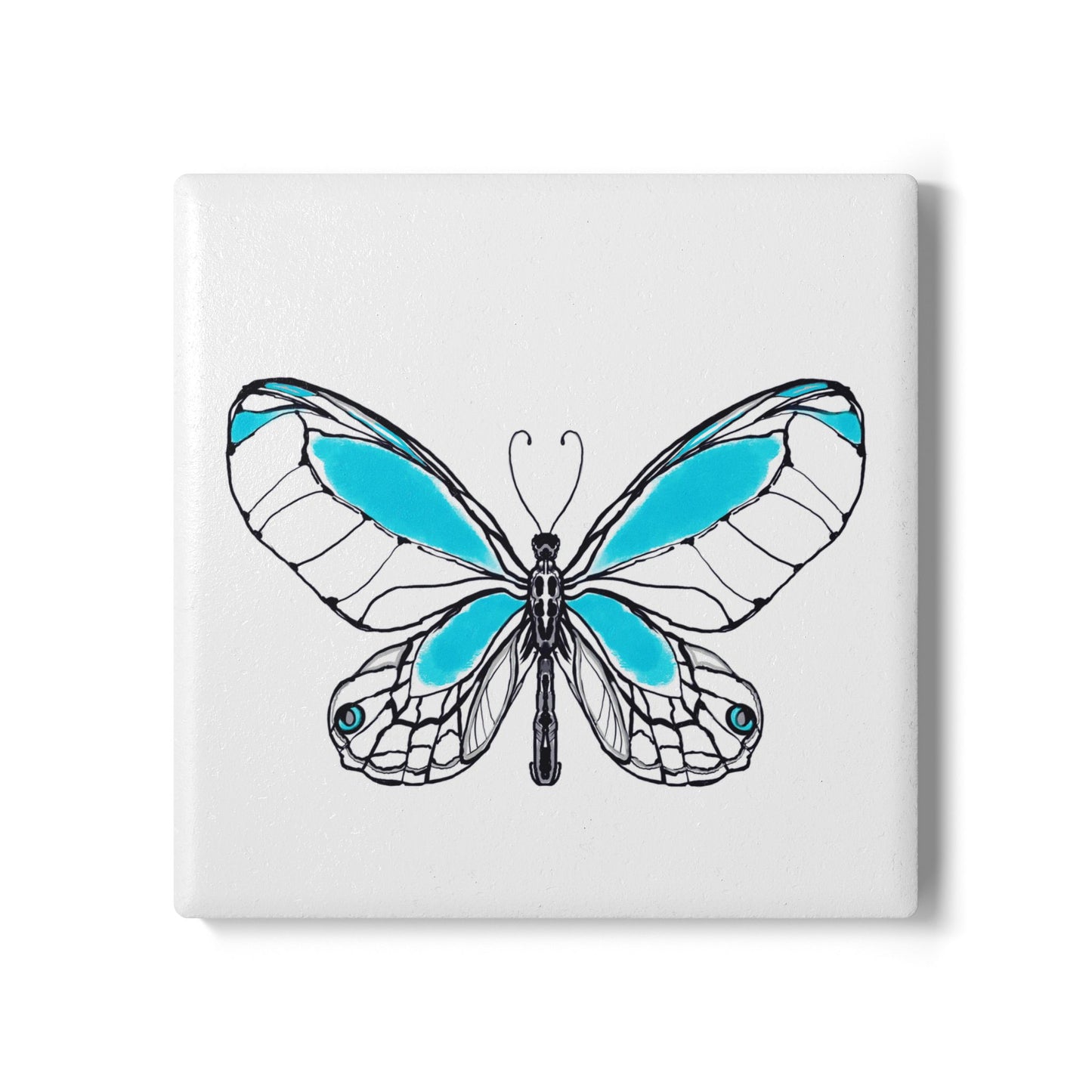 Butterfly Blossom Romp Ceramic Coaster, Aqua