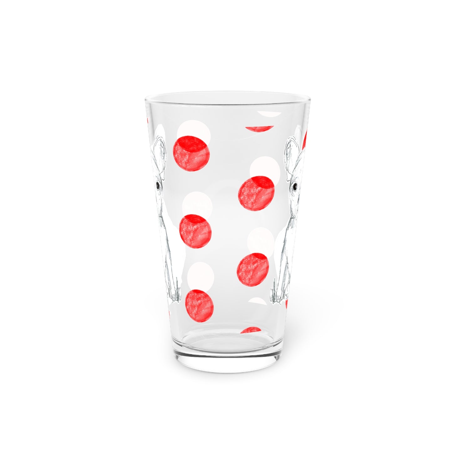 Dogi Fun and Polka Dots Pint Glass in Red, Chihuahua, 16oz