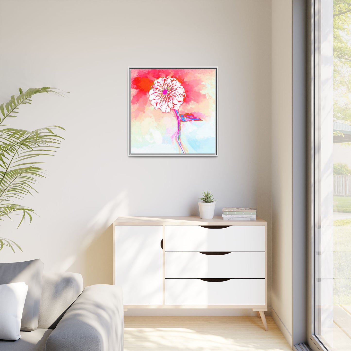 Zinnia Color Splash Matte Canvas Red Framed