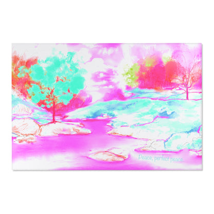 Inspirational Landscapes Indoor Area Rug "Peace perfect peace", Raspberry, Aqua, and Pink