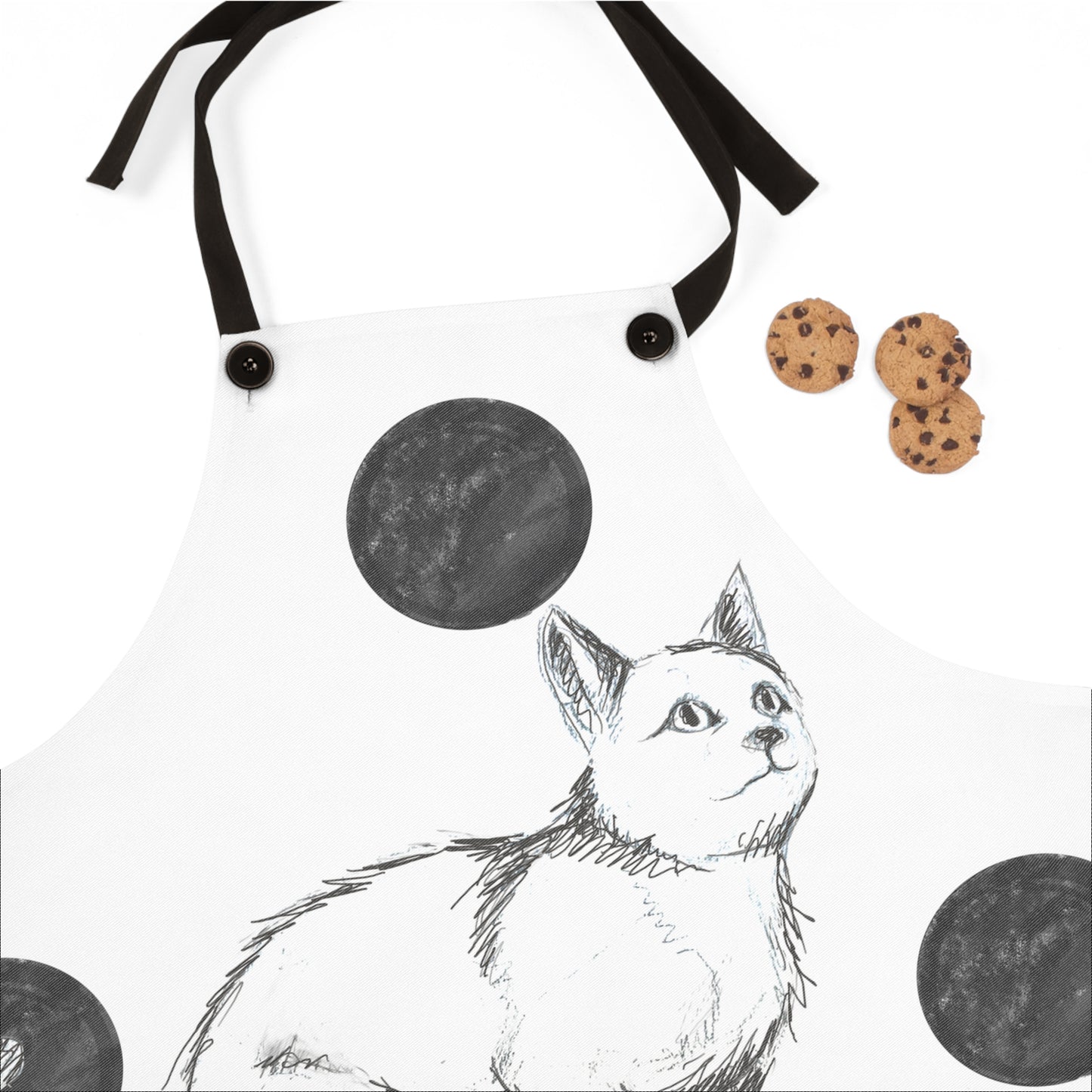 Kitty Fun, Apron, Black Polka Dots