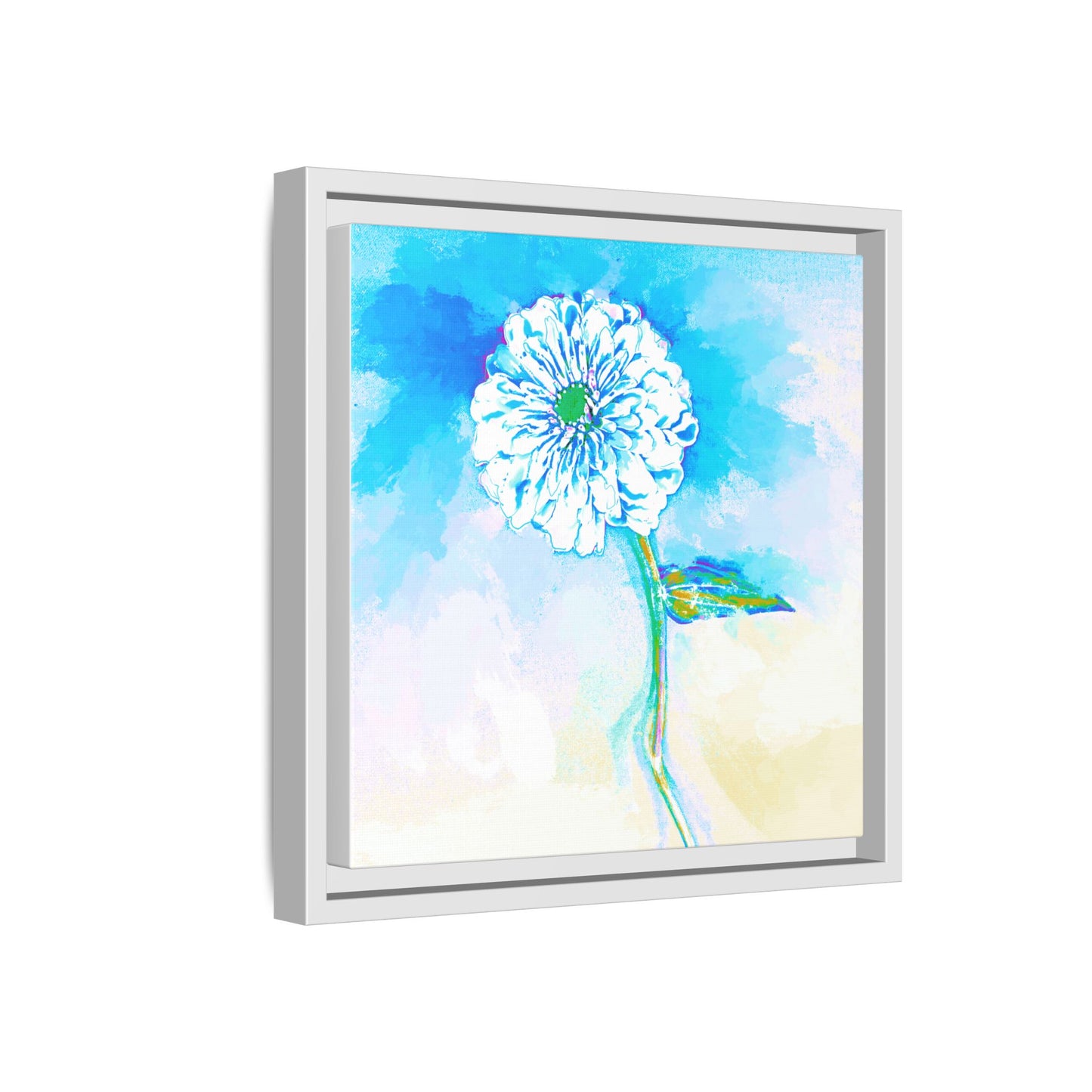 Zinnia Color Splash Matte Canvas Blue Aqua Framed