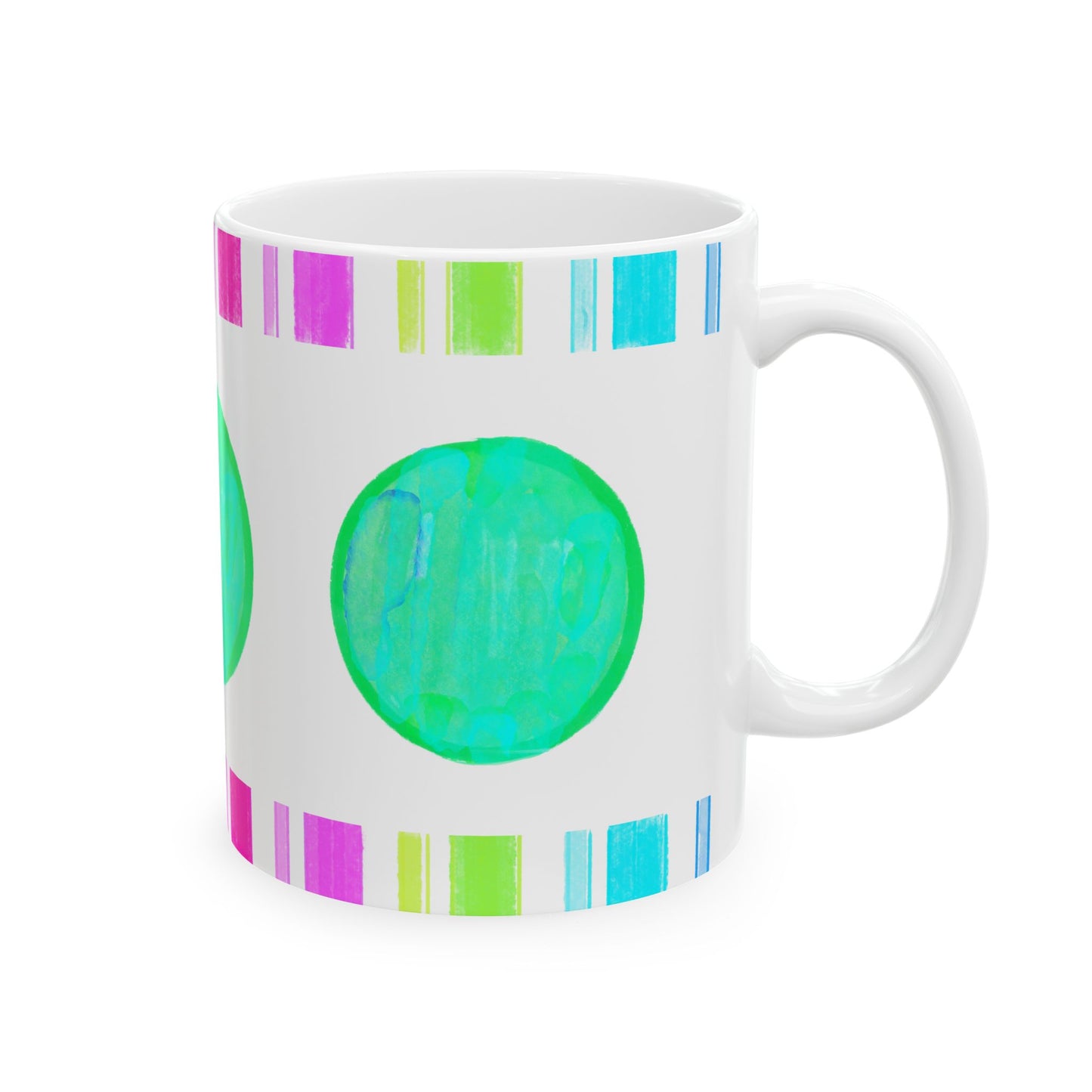 Mega Dot & Stripes Blue Green Ceramic Mug, (11oz, 15oz)