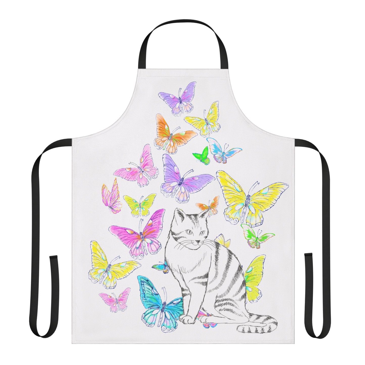 Kitty Flutter Apron, 4-Color Straps, Stripe Cat